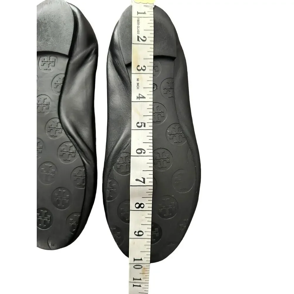 Tory Burch Reva Black Leather Gold Logo Medallion Ballet Flats Size 7 - Picture 12 of 12